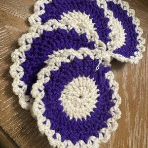 Handmade Purple and Cream Crochet Coasters